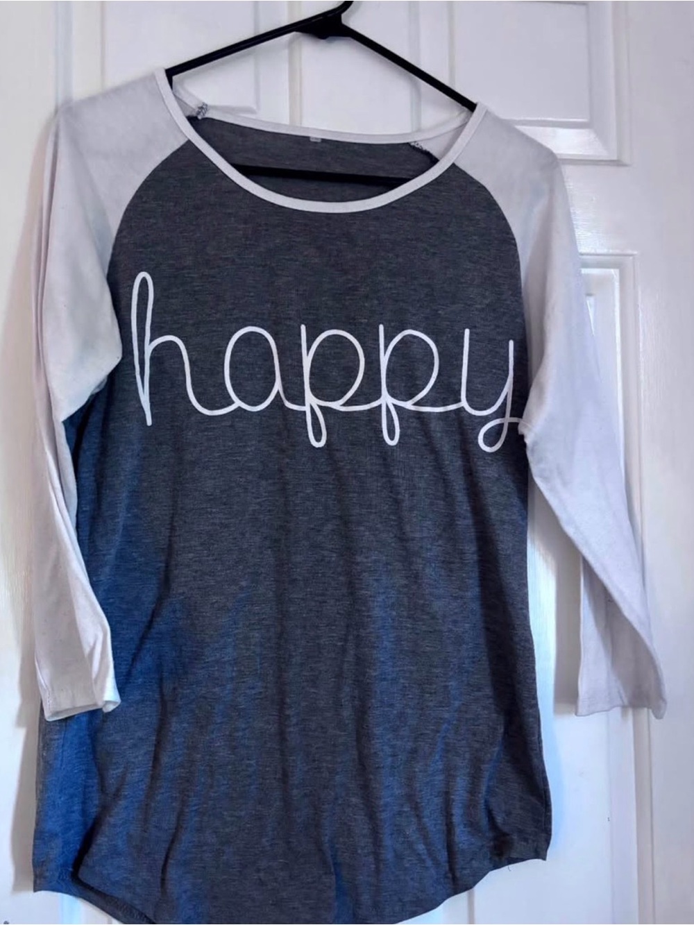 Happy Graphic Raglan Tee - Charcoal & White